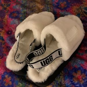 UGG fluff slides sling back 8 white cream